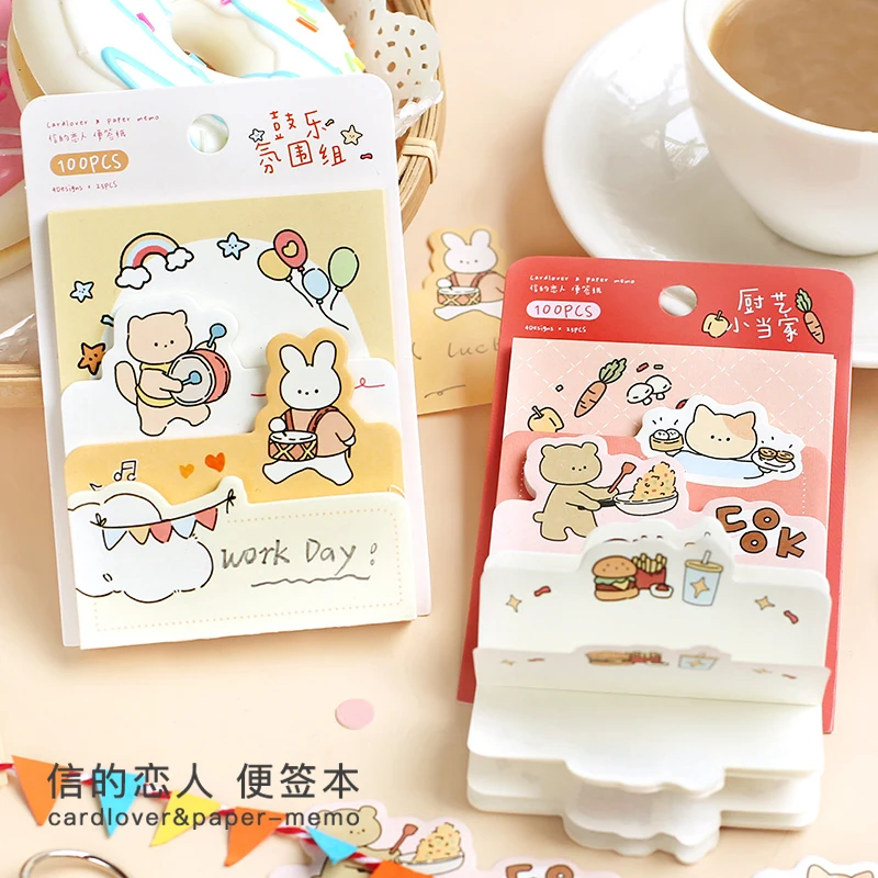 

100Sheets/pack Cartoon Animal Rabbit Memo Pad Stickers Decal Sticky Notes Scrapbooking Diy Kawaii Notepad Diary 500