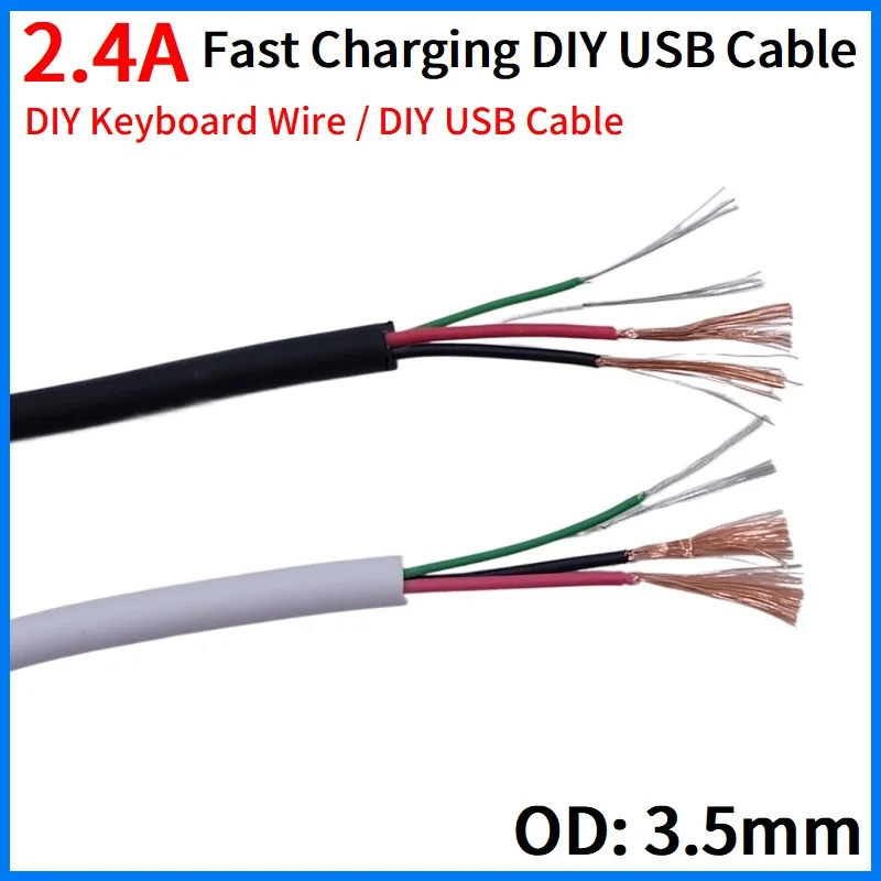 

2.4A Fast Charging DIY USB Cable Repair Connect Data Transmission Android Micro iPhone Type C 4Cores Quick Charge Keyboard Wire