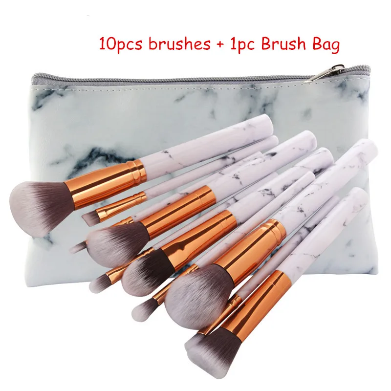 

10Pcs Marbling Makeup Brushes Kit Marble Pattern PU Brush Bag Case Powder Contour Eye Shadow Beauty Make Up Brush Cosmetic Tools