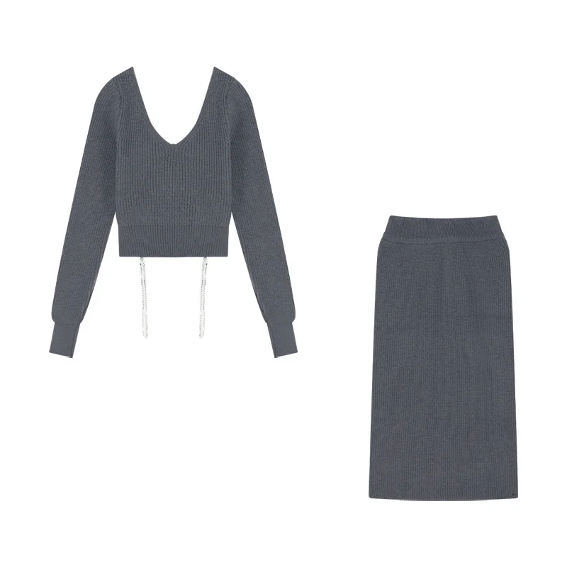 Женский трикотажный комплект из двух предметов свитер и юбка Осень-зима 2021 |