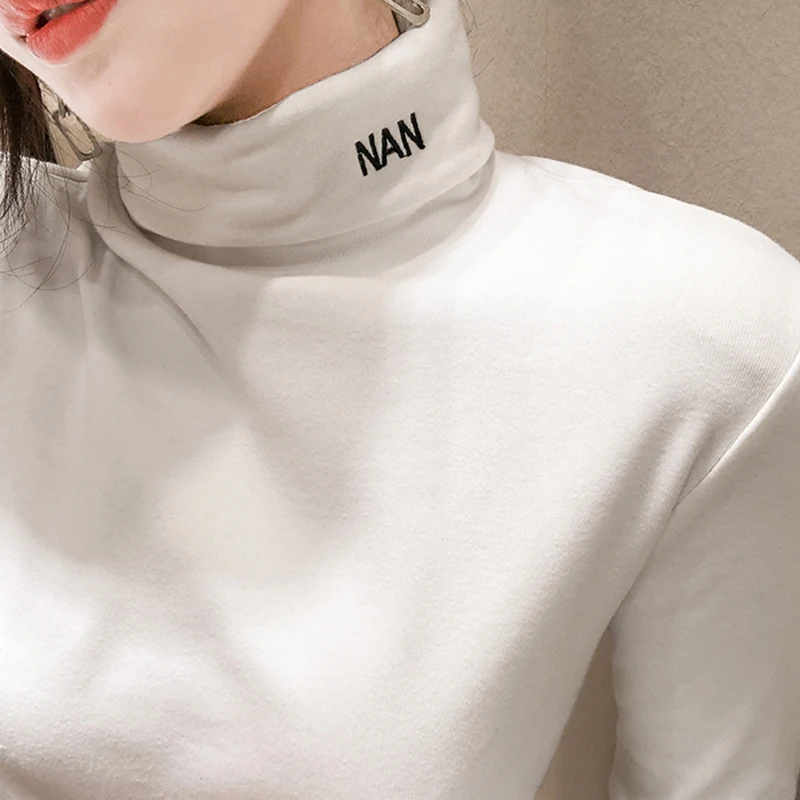 

Abrini Women Fall Knitted T-shirt long sleeve top French style slim tops Slimming t shirt aesthetic Turtleneck Elegant Jumpers