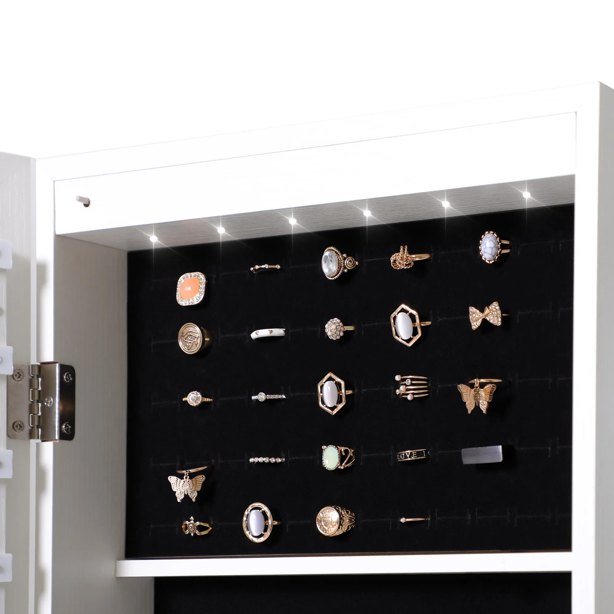 Joyer&iacute;a de moda gabinete para almacenaje con espejo con luces LED colgar en la puerta o decoraci&oacute;n de la pared de espejo-4