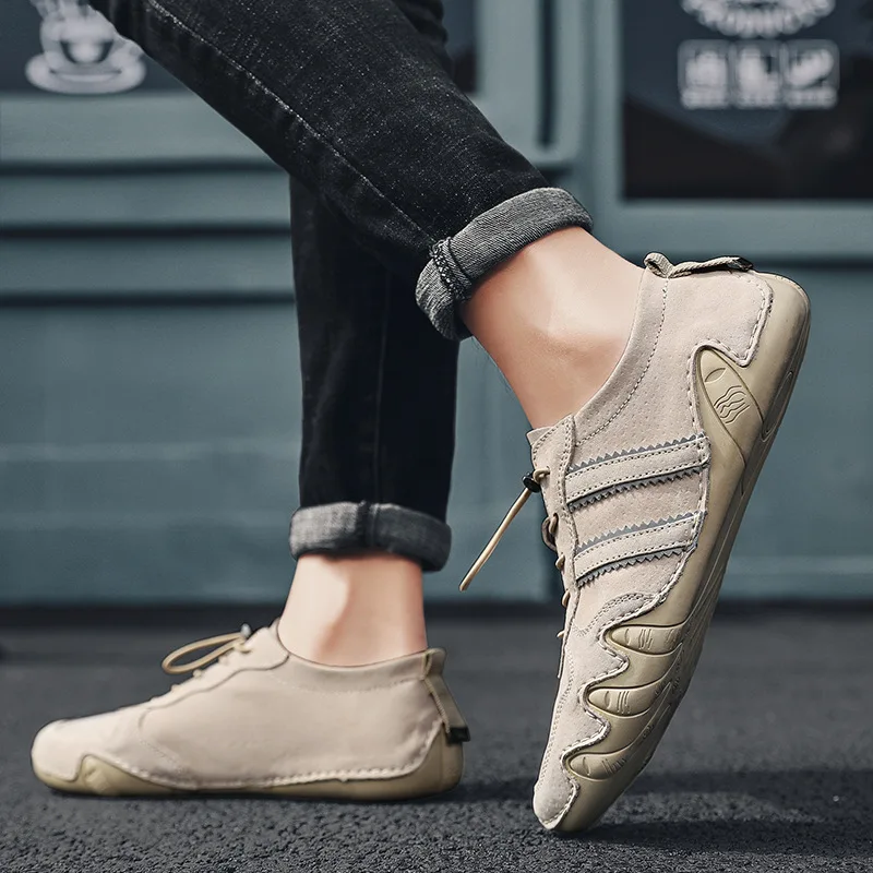 

Plus Size Suede Leather Shoes Men Loafers Octopus Casual Leather Shoes Soft Driving Shoes Men Flats Walking Lace-Up Man Footwear