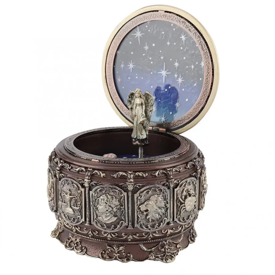 

Bronze Zodiac Rotating Girl Baby Music Box,12 Constellations Music Box with LED Light Christmas Birthday Gift Castle In the Sky