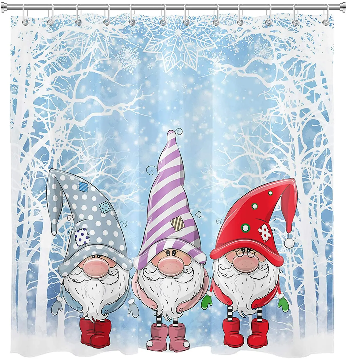 

Cute Christmas Gnomes Winter Forest Snowflake Xmas Cartoon Santa Claus Elf Shower Curtains