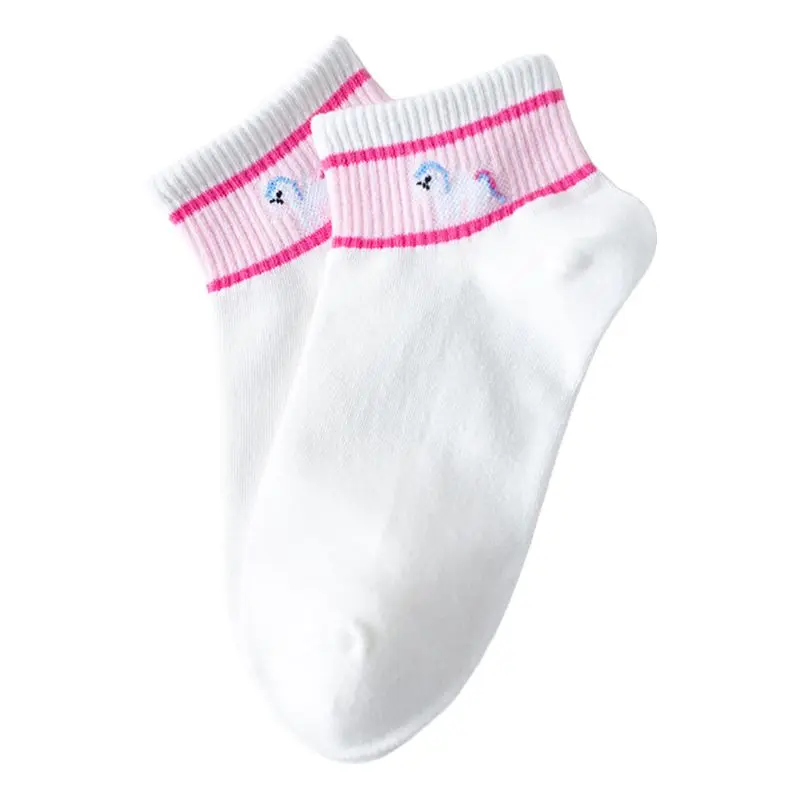 

Japanese Harajuku Women Rainbow Stripes Ankle Socks College Style Cute Peach Strawberry Fruit Print Short Cotton White Hosiery