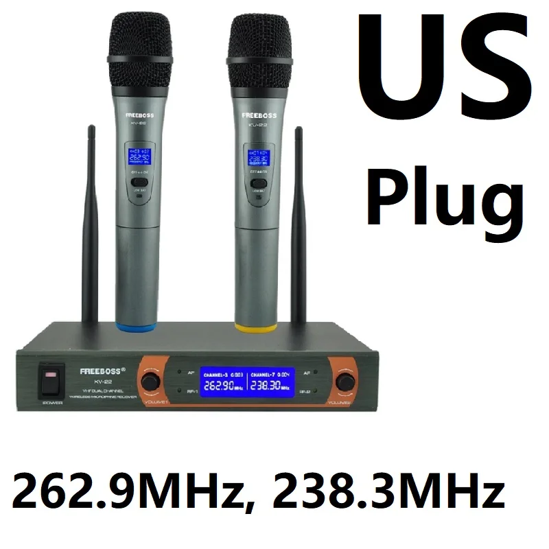 US Plug Frequency262 Freeboss KV-22 VHF 2 ручной беспроводной микрофон динамические капсулы семейные вечерние беспроводной микрофон смешанный выход - Цвет: US Plug Frequency262