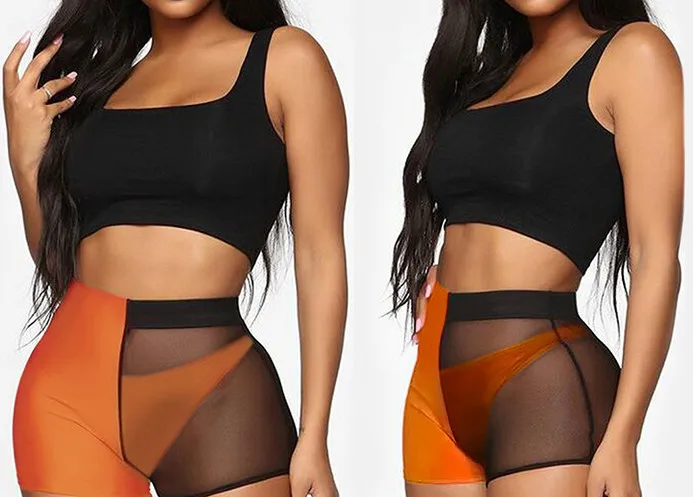 Sexy Green Black Mesh Patchwork See Through High Waist Short Booty Shorts Women Summer Joggers Ladies Bodycon Slim Biker | Женская