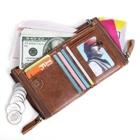 new 100 genuine leather casual mens wallet short casual multi function card bag zipper buckle triangle folding for rfid