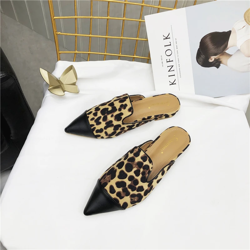 Leopard Wellwalk/модельная женская обувь; леопардовые шлепанцы; женские шлепанцы на плоской подошве; модные женские туфли без задника с острым носком; дизайнерские туфли без задника - Цвет: Leopard