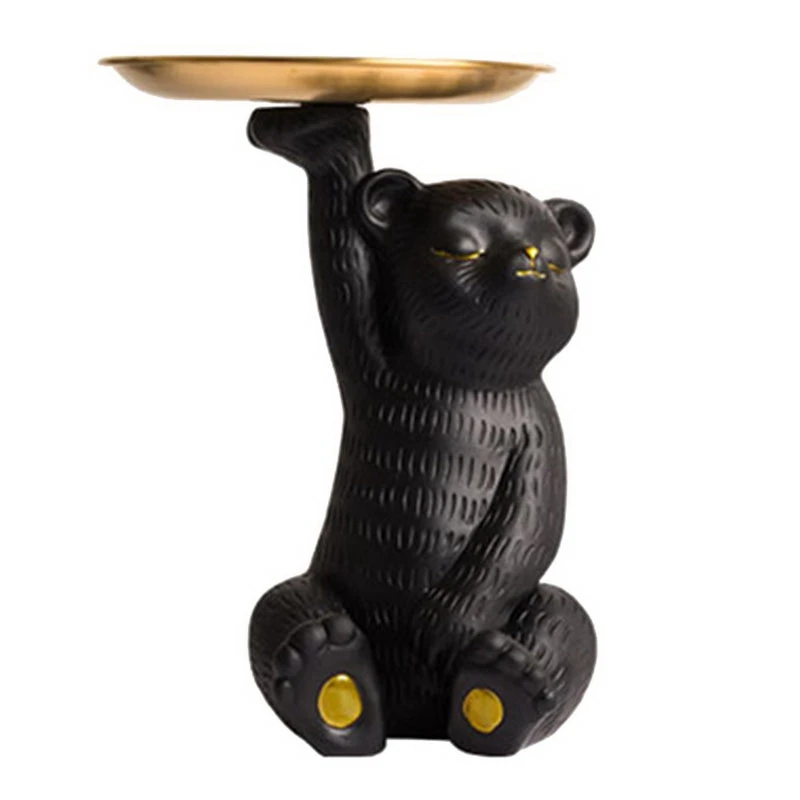

Resin Miniature Figurine Bear Tray Statue Ornaments Table Storage Decor Modern Art Sculpture Home Desk Decor Fruit Dish
