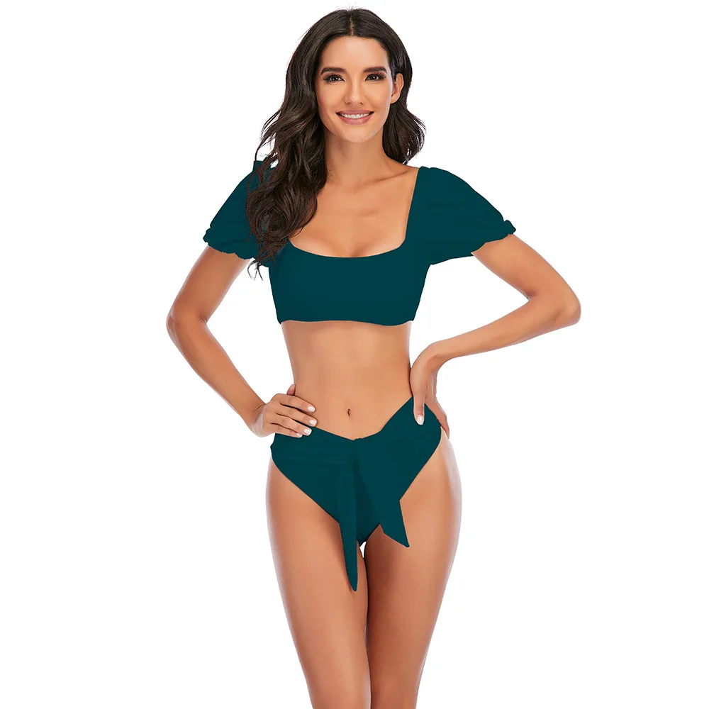 

2021 new women's bubble sleeve bikini women's sexy and comfortable one neck women's swimsuit high waist bandage Bikini Swimsuit