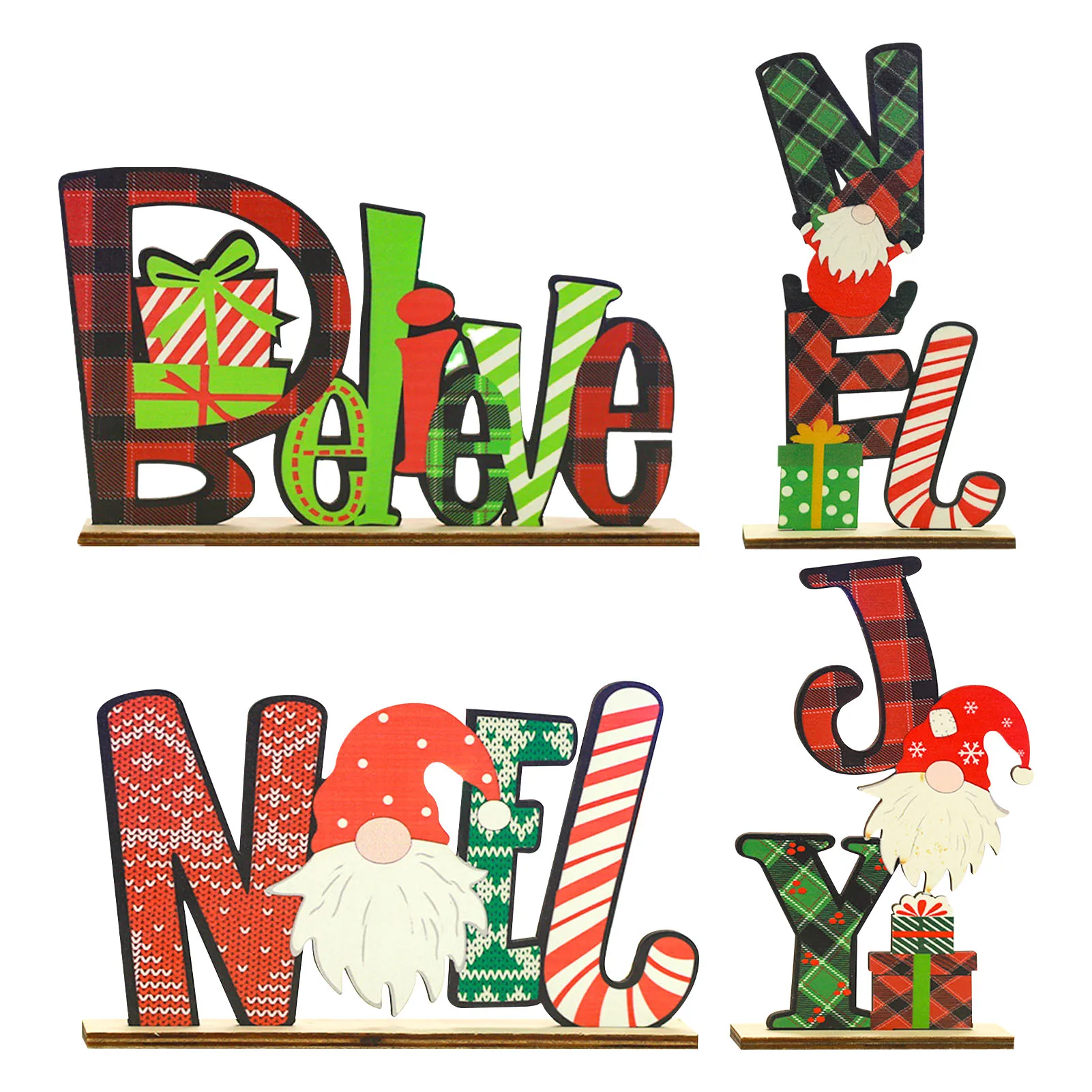 

Christmas Decor Wooden English Printing Rudolph Faceless Ornaments Theme Plaques Xmas Home Punk Cute Table DIY Decoration Gifts