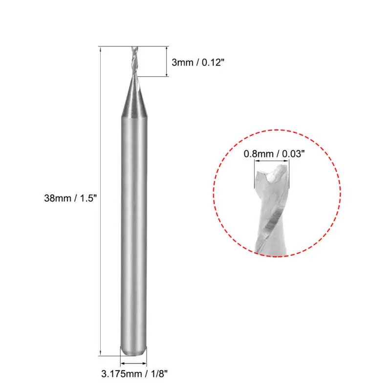 

5x 1/8 Inch Shank 0.8*3mm Carbide End Mill Cutter CNC Router Bits 2 Flutes For Sculpturing Cutting Engraving Slotting Milling