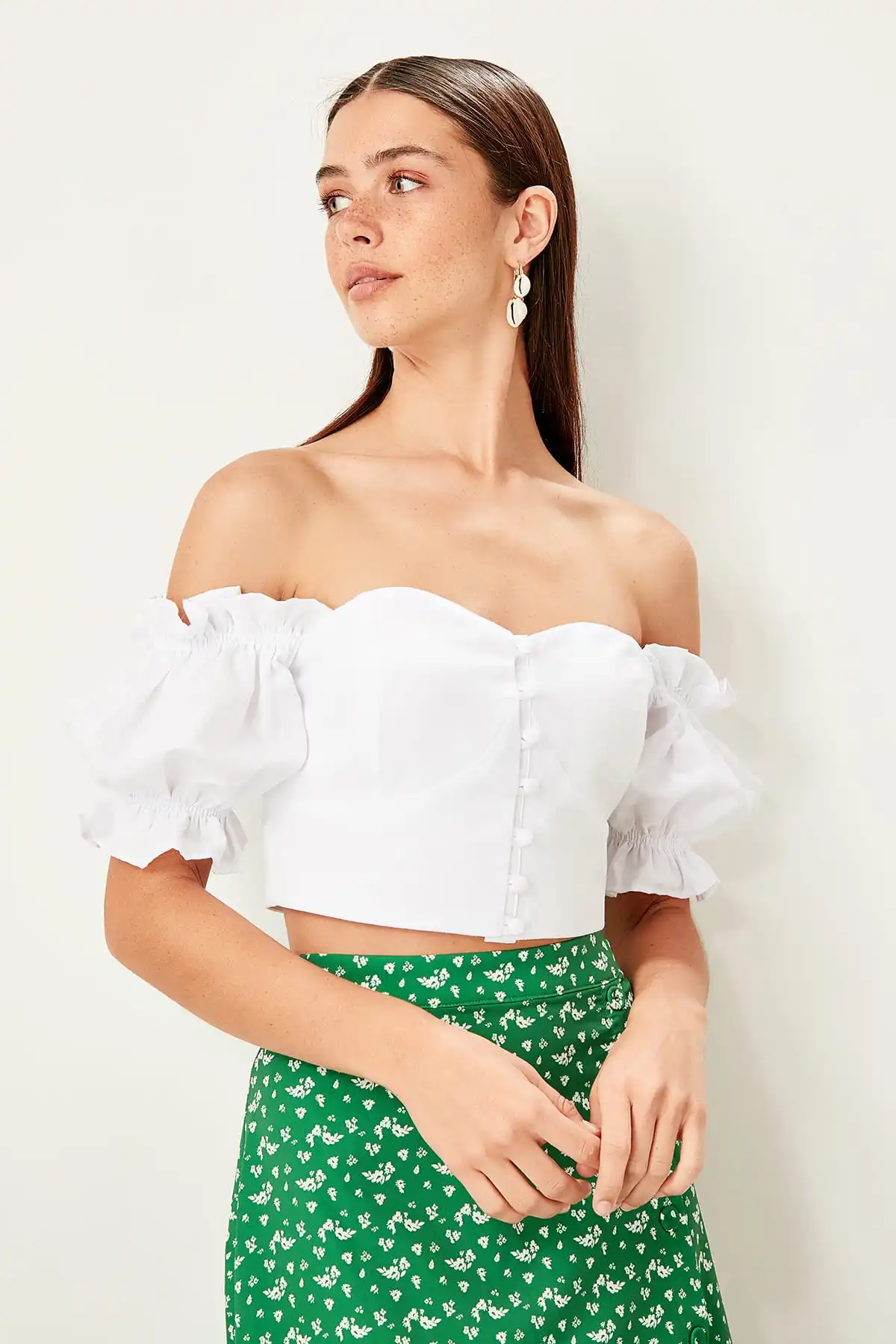 Укороченный топ с пуговицами блузка TWOSS19EH0184 | Женская одежда