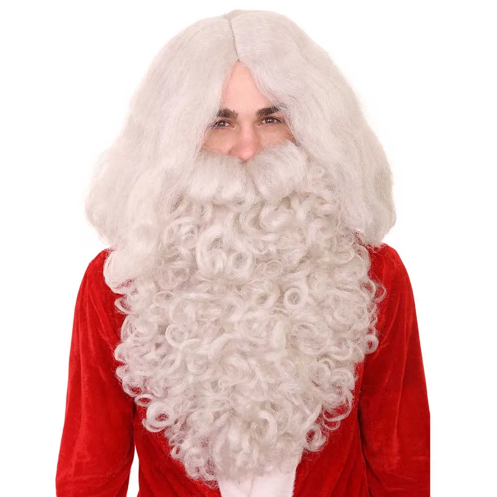 HPO White Grey Super Long Costumes Makeup Adult Xmas Party Cosplay Claus Wig and Beard Set Super Santa Adul Fancy Holidays Wigs