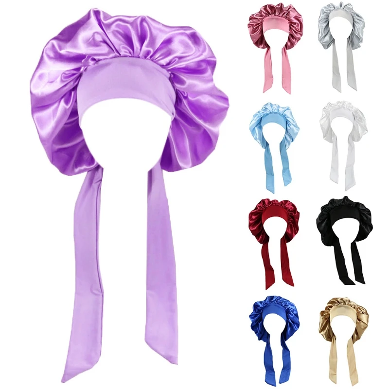 

Womens Polyester Shower Night Sleep Cap Hair Bonnet Hat Head Cover Satin Turban Headscarf for Four Seasons 85LB