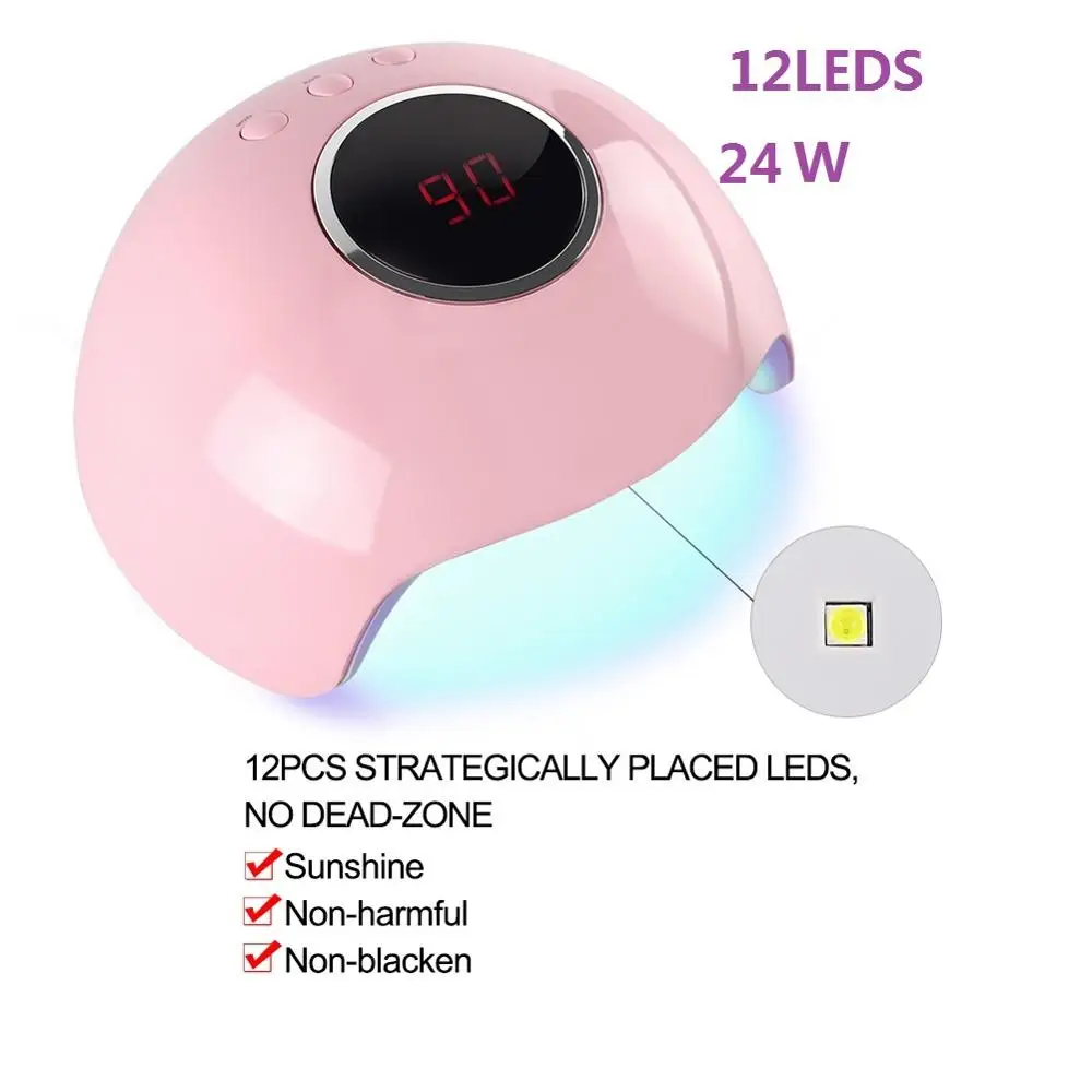 Pink 24w LAMP 02 Светодиодный УФ-светильник Сушилка для ногтей Маникюрный 24 Вт Светодиодный светильник все гель-лаки для ногтей полимеризация таймер маникюрный аппарат для маникюра Инструменты для дизайна ногтей - Цвет: Pink 24w LAMP 02