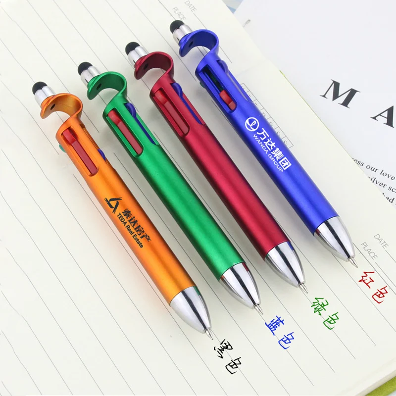 6pcs 4 color multifunction ballpoint pen screen stylus touch pen phone holder ballpen school stationery office writing supplies free global shipping