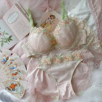 japanese cute sweet push up bras for women plus size underwear lingerie intimates embroidery floral flower comfort bra bralette