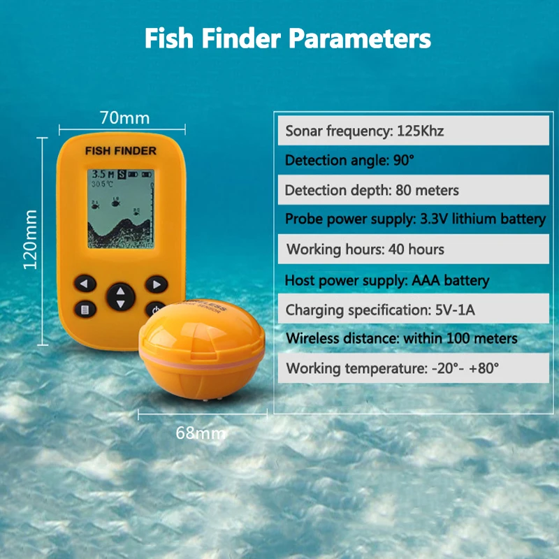 Водонепроницаемый беспроводной гидролокатор глубины 80 м рыболокатор с