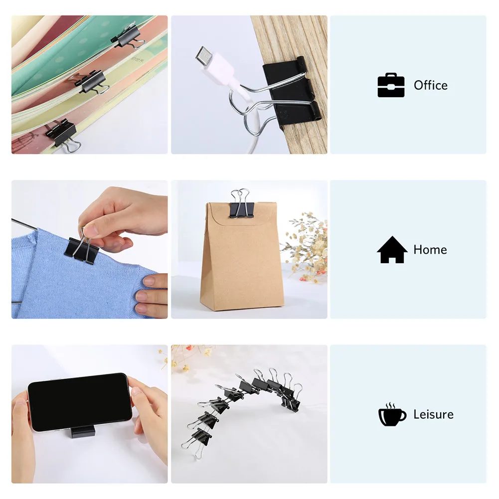 

30pcs Metal Binder Clips Paper Clamp for Book Stationery School Office Supplies Ticket Holders Black 19mm/ 25mm/ 32mm