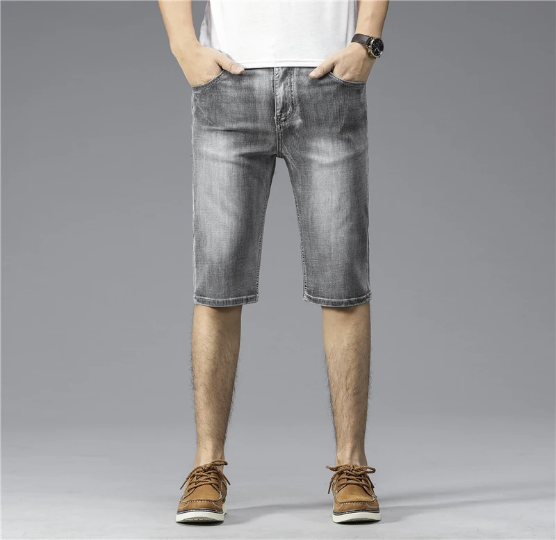 Шорты мужские прямые из денима модные брюки в классическом стиле Стрейчевые