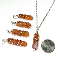 carnelian coil wrapped pendant necklace with chain carnelian stone point chakra jewelry for women hexagona handwrapped quartz