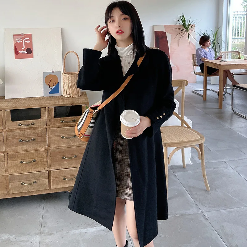 

Черное двухстороннее шерстяное пальто женское длинное корейское 2020 новое зимнее Свободное пальто размера плюс из 100% шерсти