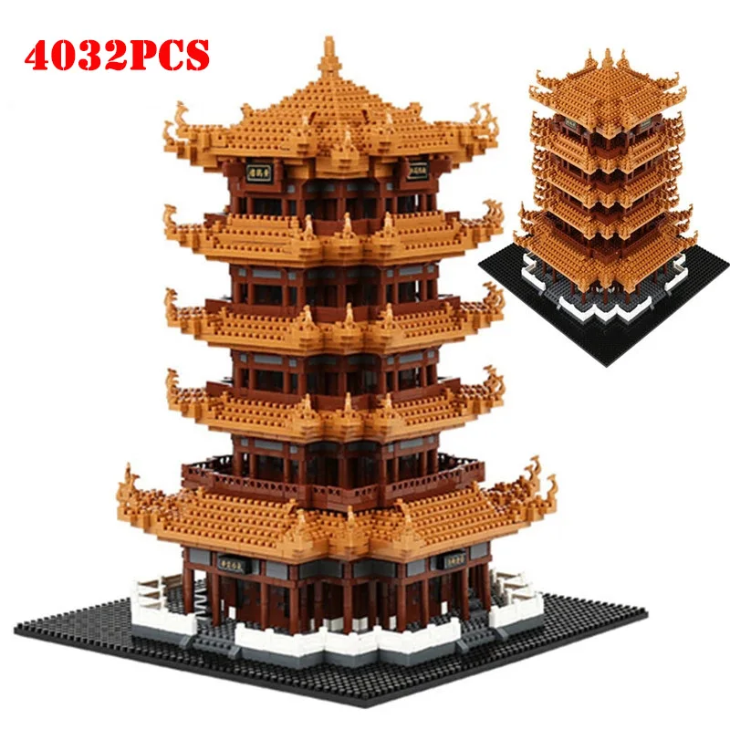 Строительные блоки Tengwang модель павильона китайская архитектура желтый кран