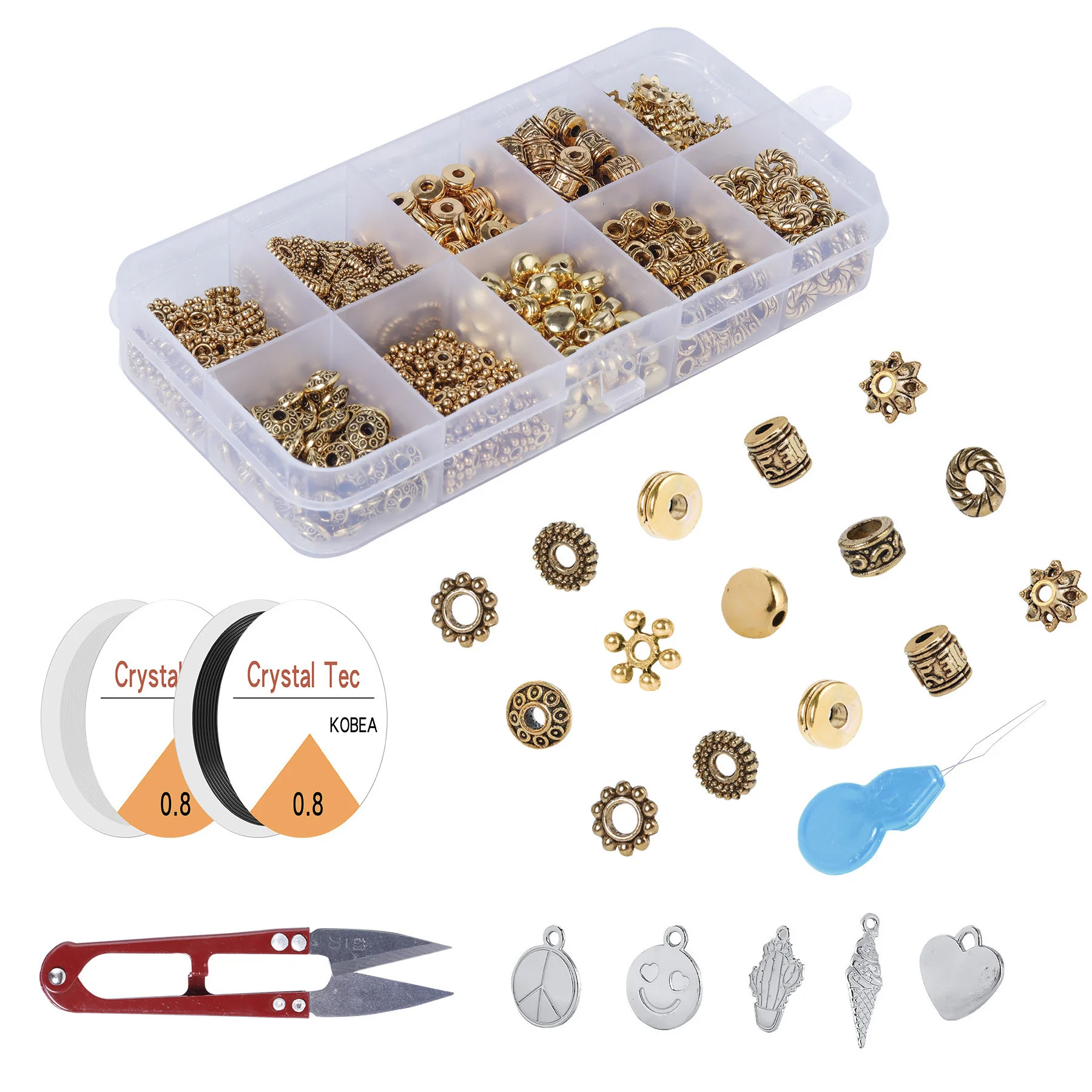 

200pcs DIY gold alloy accessories box combination hand jewelry pearl separated Bracelet spacer U-shaped scissors small pendant