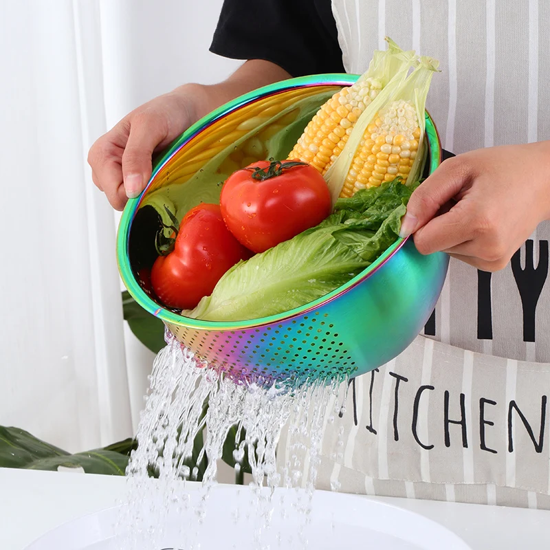 

High Quality Stainless Steel Rice Washing Sieve Drain Basket Bowl Kitchen Strainer Noodles Vegetables and Fruits Kitchen Tools