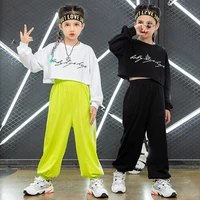 new children jazz dance costumes girls long sleeve crop tops jogger pants suit casual hip hop clothes rave outfit
