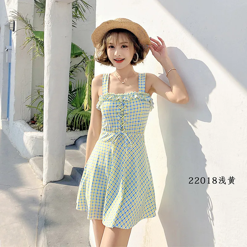 

New Korean Bandage Lattice One Piece Women Swimsuit Vintage Bathing Suits Beachwear Swim Wear Plus Size Swimskirt