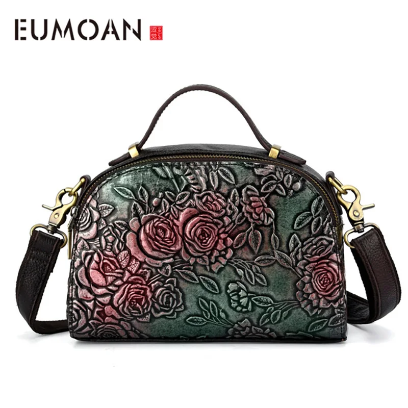 EUMOAN женские новые кожаные ручные Ретро кошельки с тиснением розы три сложения