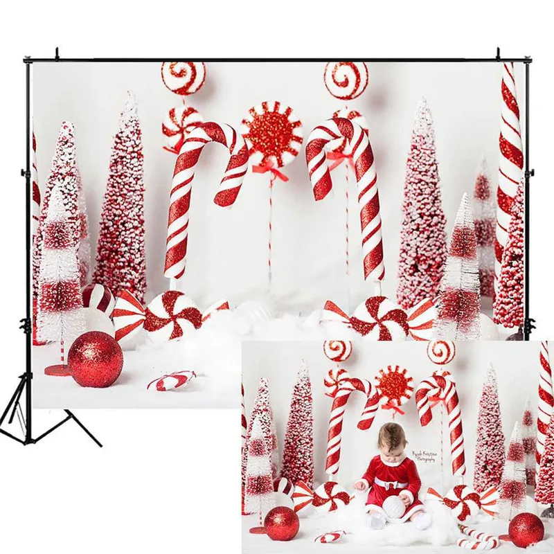 

Christmas Backdrop Candy Cane Newborn Photography Props Child Birthday Photo Background Cake Smash Backdrops Photocall Studio