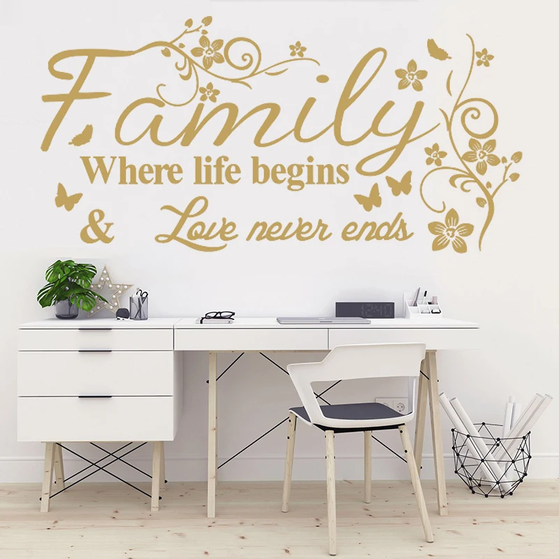 

Love Family Where Life Begins Love Never Ends Removable Wall Stickers Parlor background Vinyl Bedroom Decor Mural Decal HY1648