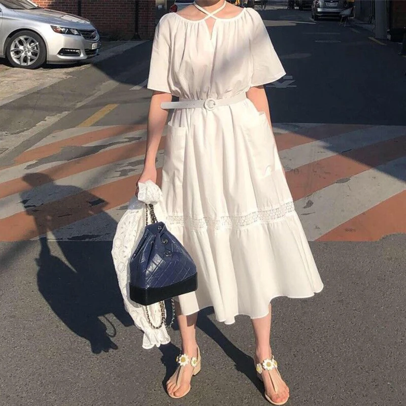 Ins/Корейский Элегантный светильник свободное кружевное платье большого размера |