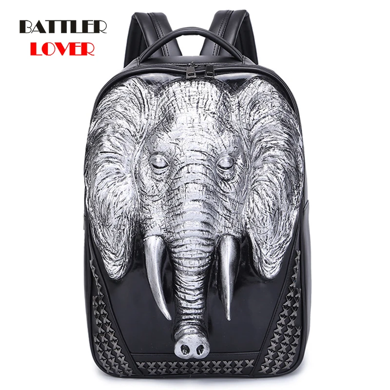 

3D Elephant Printing Backpacks For Men And Women 2021 New Rivets Design Travel Bags Female Luxury Brand School Back Pack Ladies