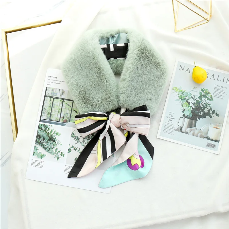 Простой Длинный шелковый шарф женский элегантный роскошный меховой воротник