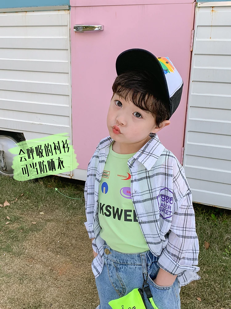 

Boys Long-Sleeved Shirt Baby Korean Plaid Shirt Spring and Autumn New Western Style Children's Cotton Shirt-Music of the Tide
