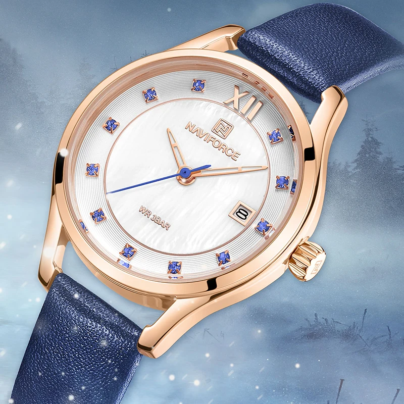 NAVIFORCE женские часы Топ бренд класса люкс модные кварцевые наручные кожаные