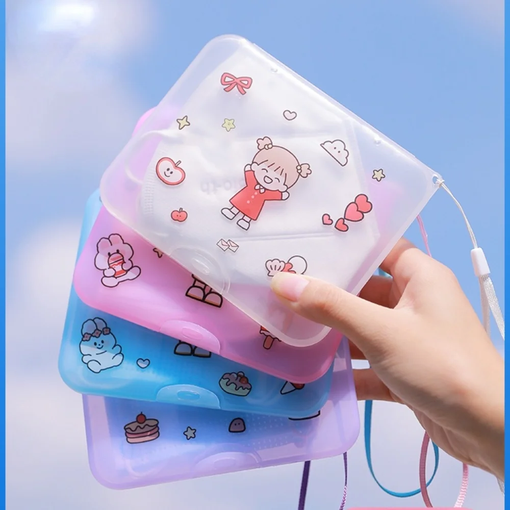 

Cute Face Mask Storage Case Box Portable Lanyard Waterproof Dustproof Kids Disposable Mask Holder Plastic Storage Cilp Kawaii