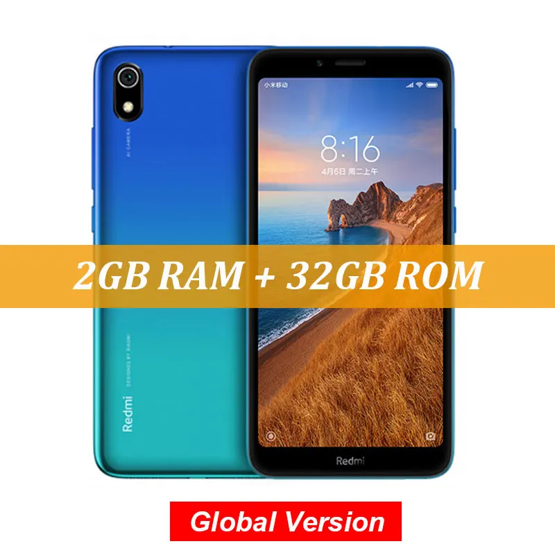 Blue Глобальная версия Xiaomi Redmi 7A 7 A 2 ГБ 32 ГБ 5,4" Восьмиядерный мобильный телефон Snapdargon 439 4000 мАч 12МП камера смартфон - Цвет: Blue