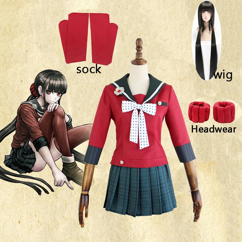 

New 6PCS Danganronpa V3 Killing Harmony Harukawa Maki School Uniform women girl Cosplay Costume set and wig Halloween Costume