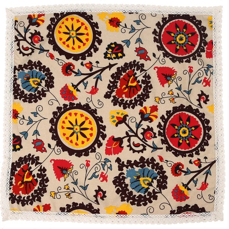 Горячая винтажная квадратная скатерть из хлопка и льна с кружевным подсолнухом