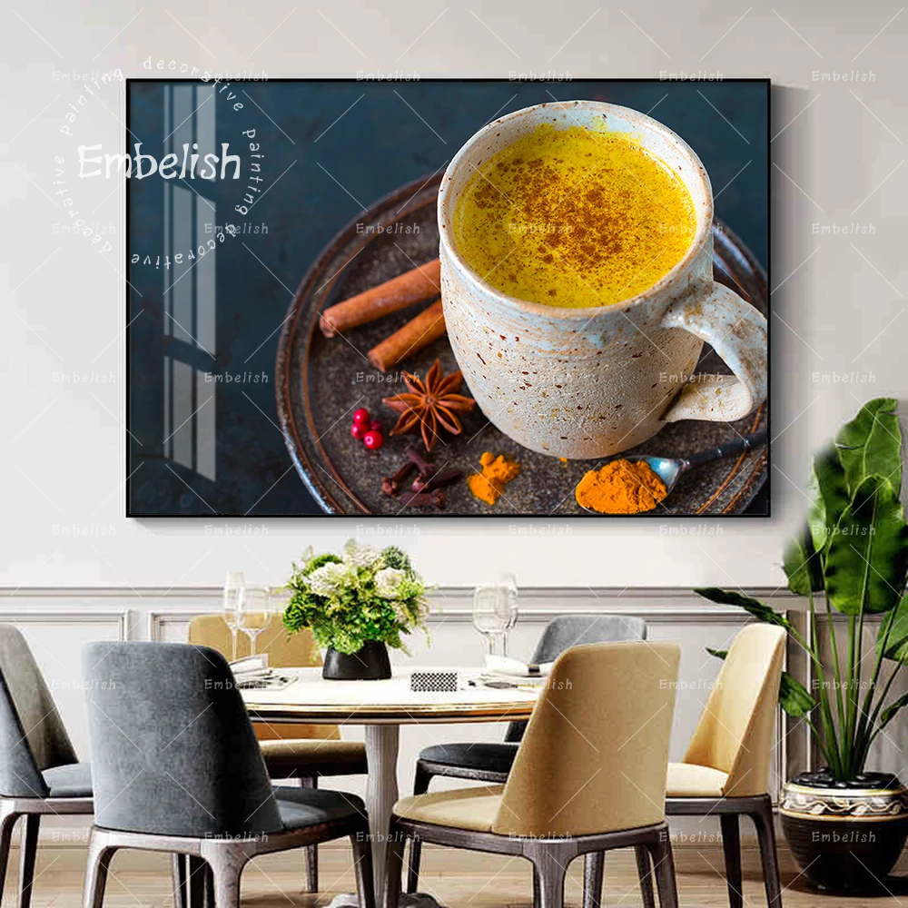 

Embelish Golden Milk With Spices Large Home Kitchen Decor Coffee Shop Wall Art Pictures HD Print Canvas Paintings Home Posters