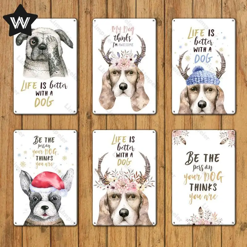 Металлический жестяной плакат с собакой милые животные настенные наклейки