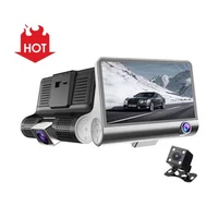 hottest three cameras dashboard camera car black box 4 0 inch front and rear 1080p dual dash cam car camera