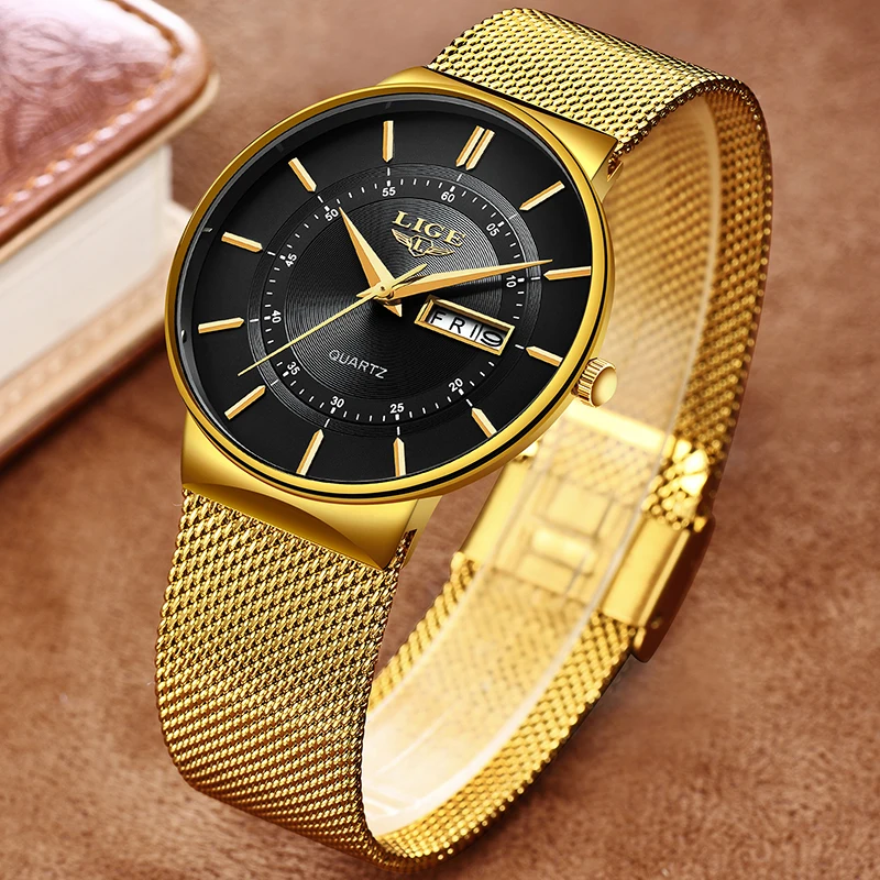 Reloj Hombre LIGE мужские часы Топ бренд класса люкс тонкие сетчатые водонепроницаемые